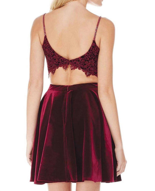 Alyce Paris - Lace Crop Top Short Velvet Dress