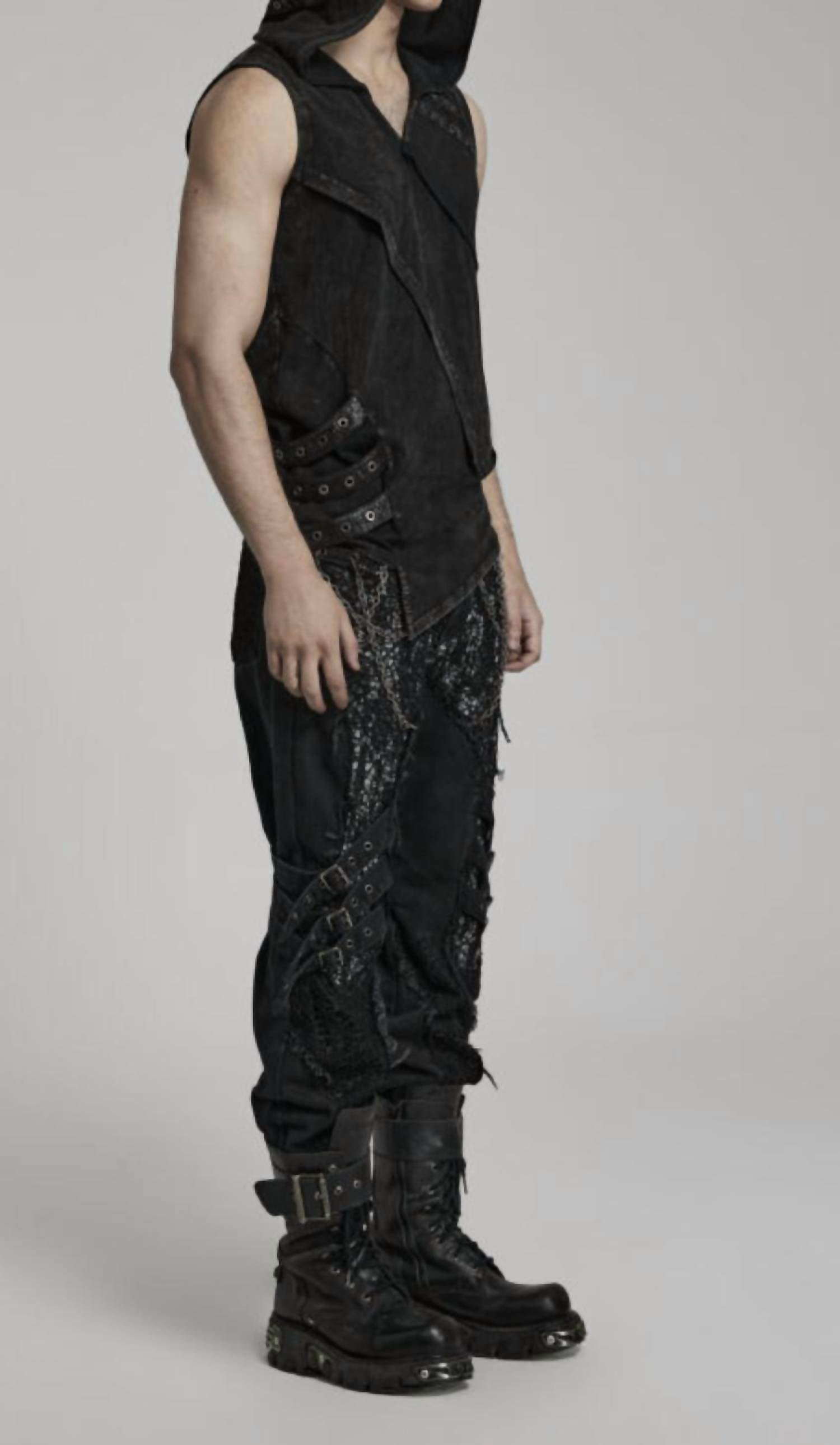 Western F.A.S.H.I.O.N - Punk Abstract Splicing Pants With Chains