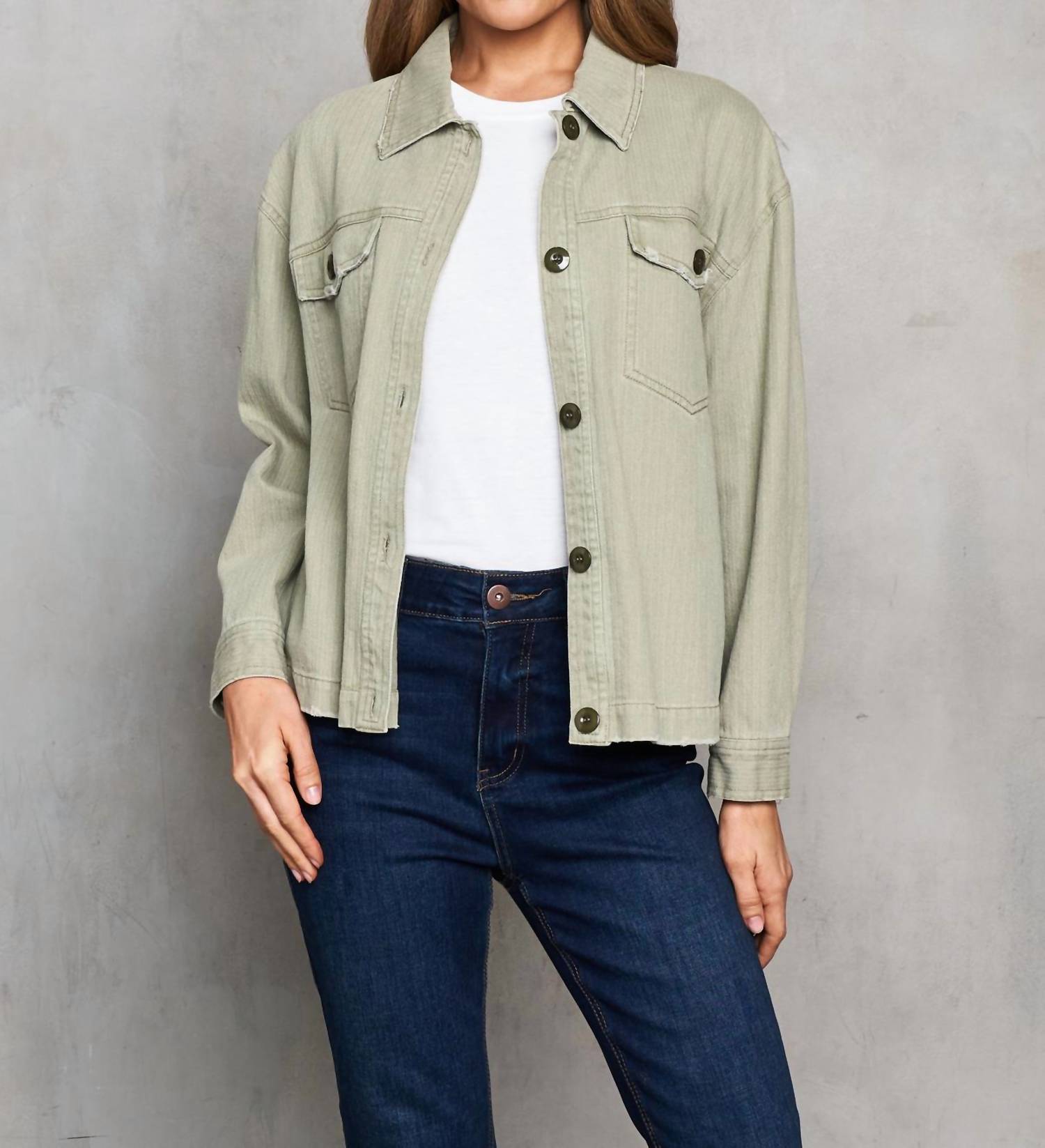 Paparazzi - Retro Twill Herringbone Crop Jacket