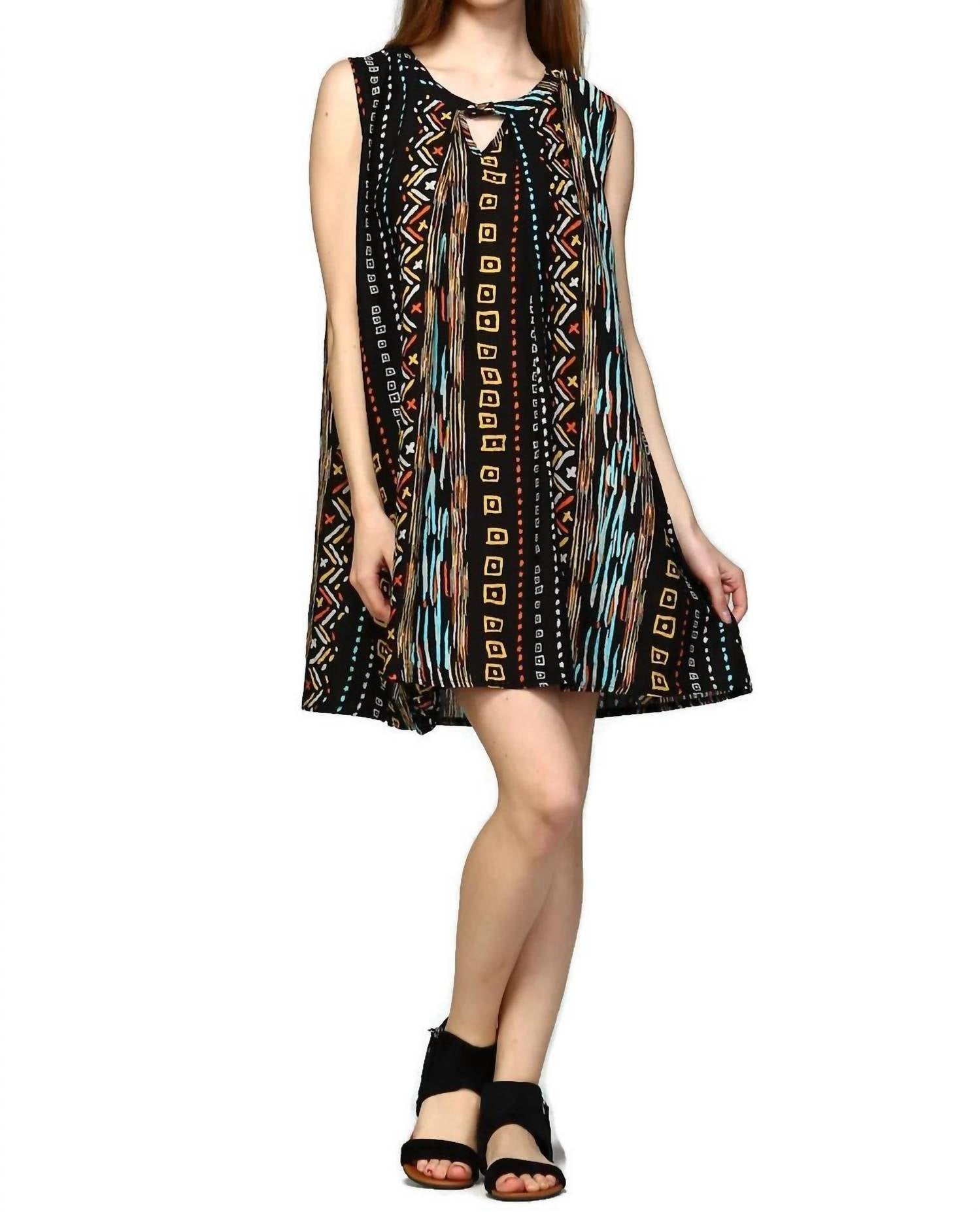 Velzera - Tribal Sleeveless Keyhole Mini Dress