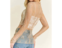 Sweet Generis - Neck Design Long Sleeve Fitted Top - Plus