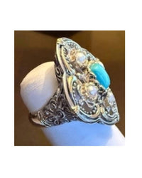 P & K Jewelry Women's Sterling Ornate Ring in blue silver - women's jewelry - detail view
