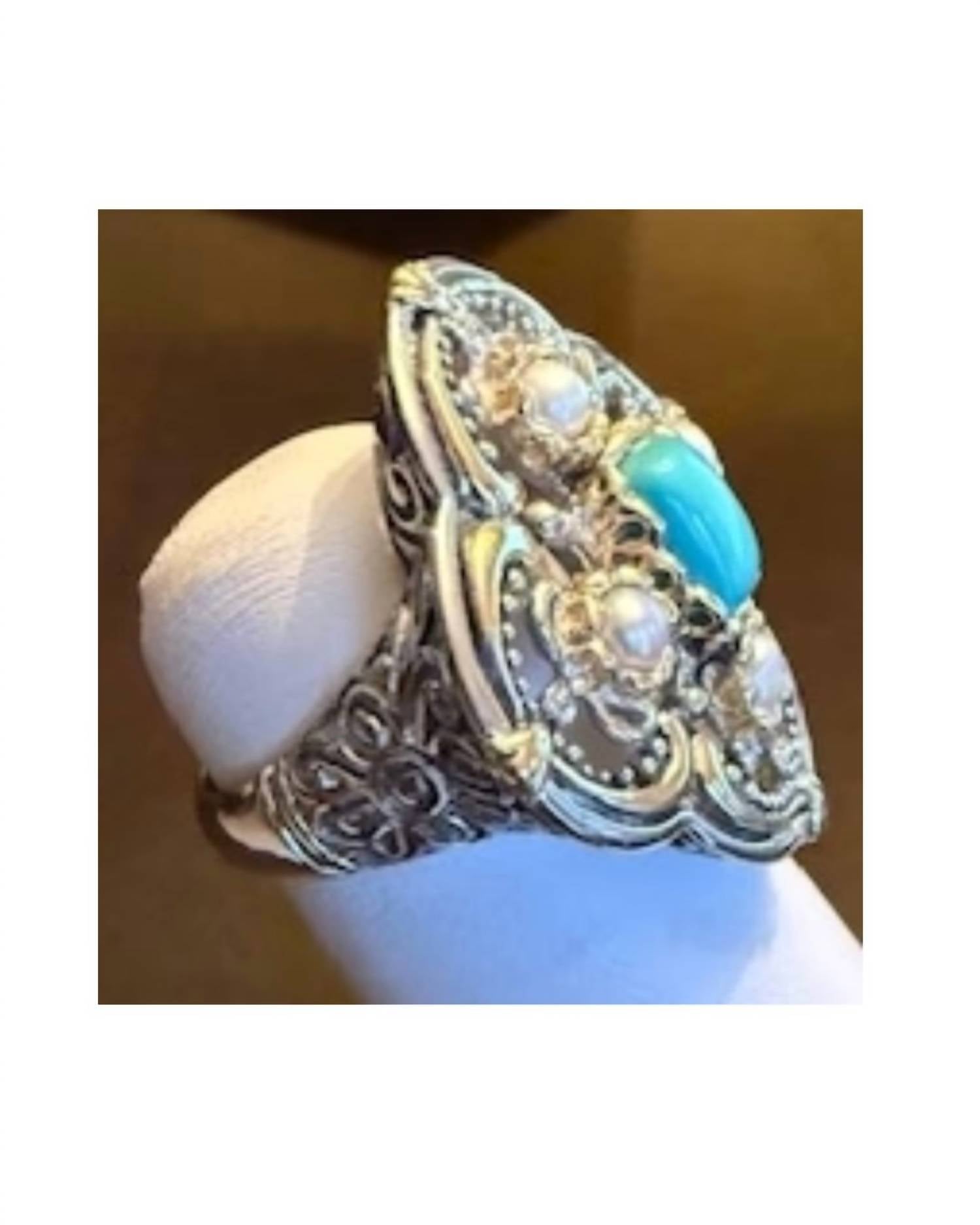 P & K Jewelry Women's Sterling Ornate Ring in blue silver - women's jewelry - detail view