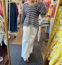 Pol - V Neck Stripe Sweater Top