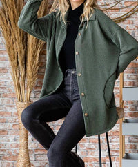 7Th Ray - Plus Size Ribbed Button-front Cozy Cardigan
