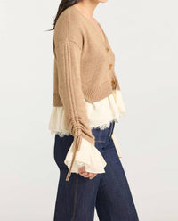 cinq a sept Atley Cropped Cardigan in cappuccino ivory - women's sweater - alternate view