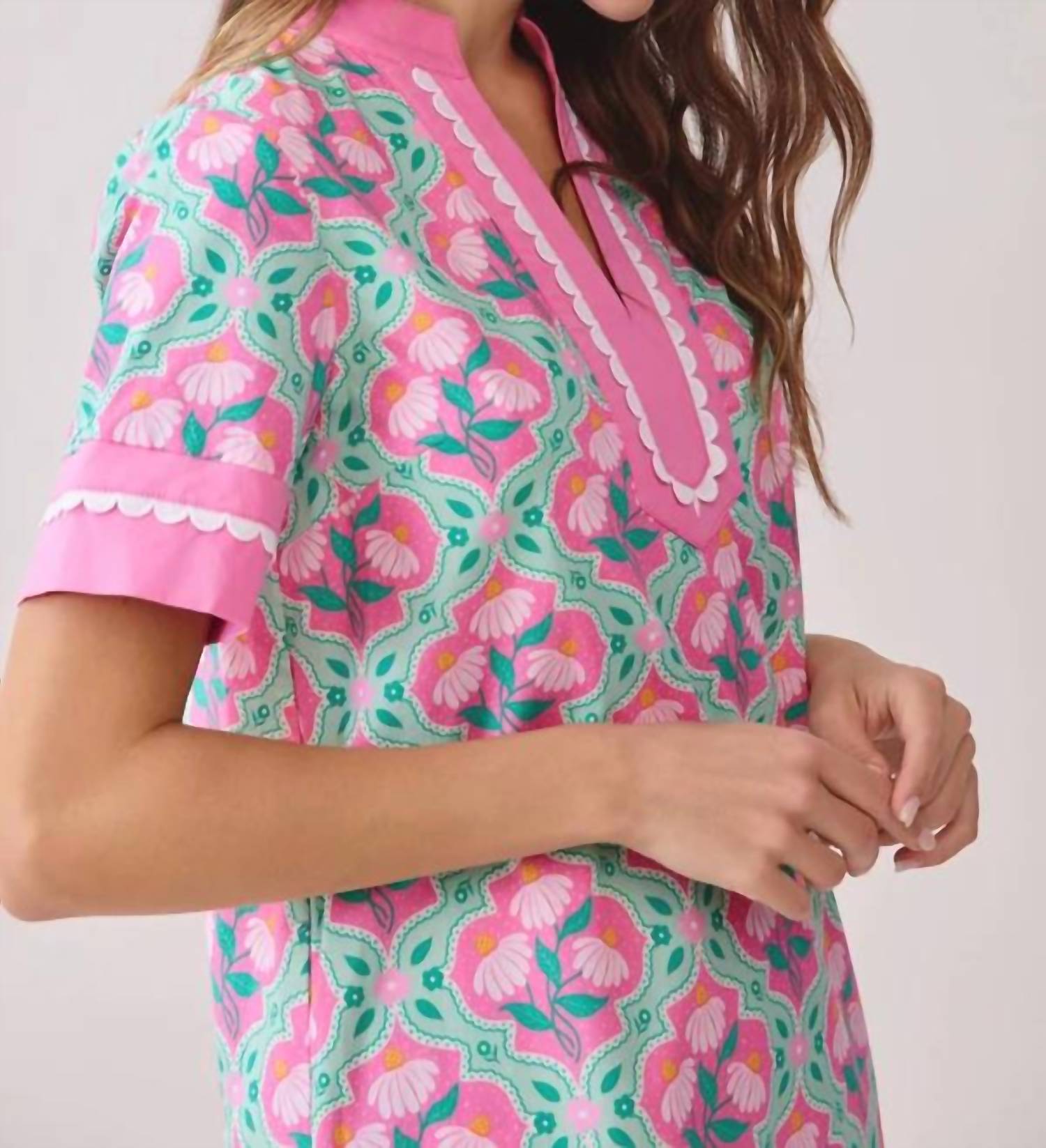 Tcec - Floral Print Caftan Shift Mini Dress