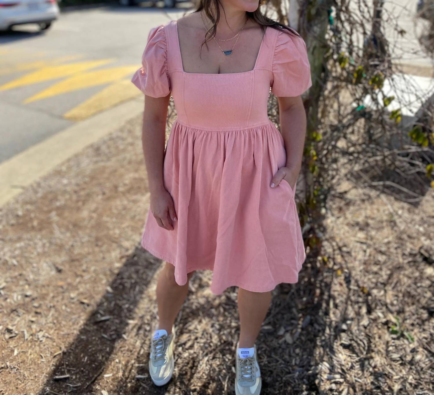 Mittoshop - Washed Denim Puff Sleeve Babydoll Dress