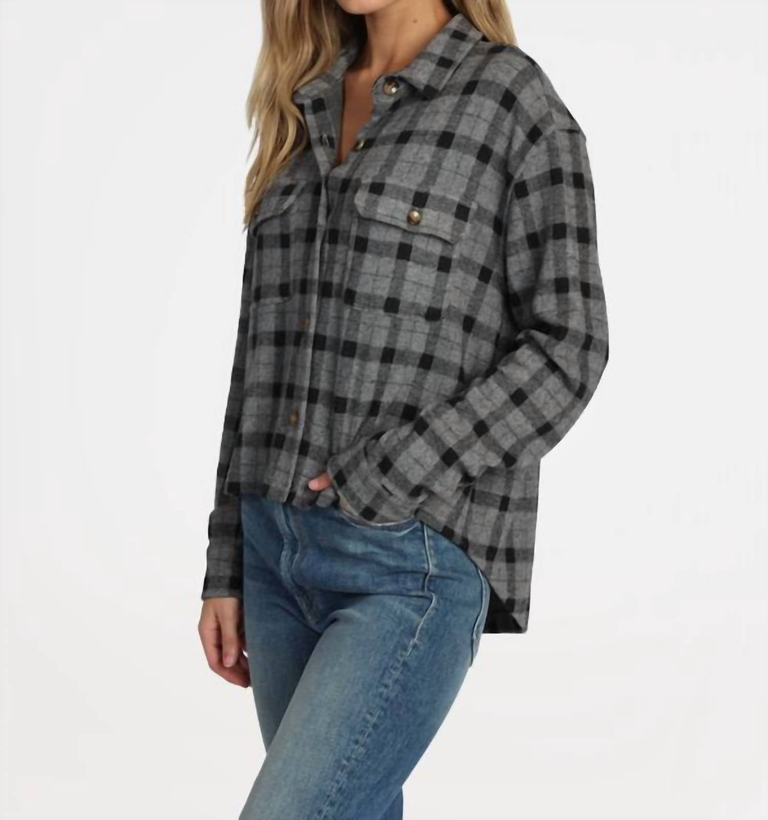 Dylan Crop Shirt Jacket in black - women's shirt - alternate view