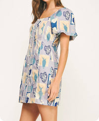 Strut & Bolt - Piping Contrast Vase Print Mini Dress. Rush