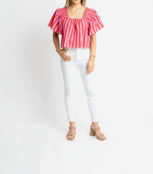 Karlie - Stripe Square Neck Poplin Top