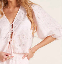 Bobi - TIE FRONT CROP BALLON SLEEVE TOP