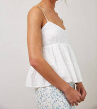 Creamon Eyelet Lace Trim Cami Top in white - women's shirt - detail view