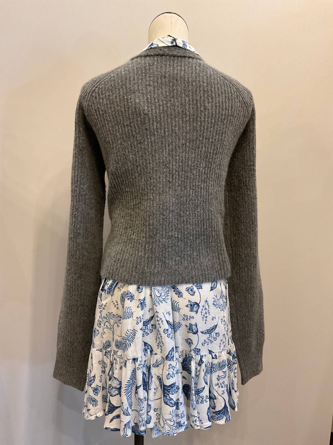 GRADE & GATHER Women's One Button Cardigan in grey - women's cardigan - detail view