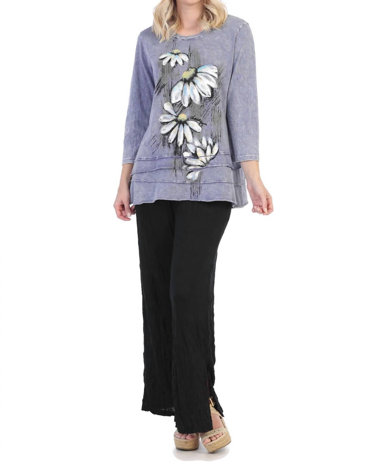 Jess & Jane Lucy Mineral Washed Cotton Layered Top in marine - women's blouse