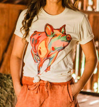 BELLA + CANVAS Pop Of Color Pig Graphic Tee in white - women's t-shirt