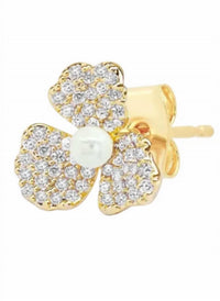 Tai Jewelry - Women's Triple Petal Pave And Pearl Studs