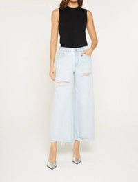 mica denim High Rise Distressed Wide Leg Jeans in blue - women's pants - alternate view