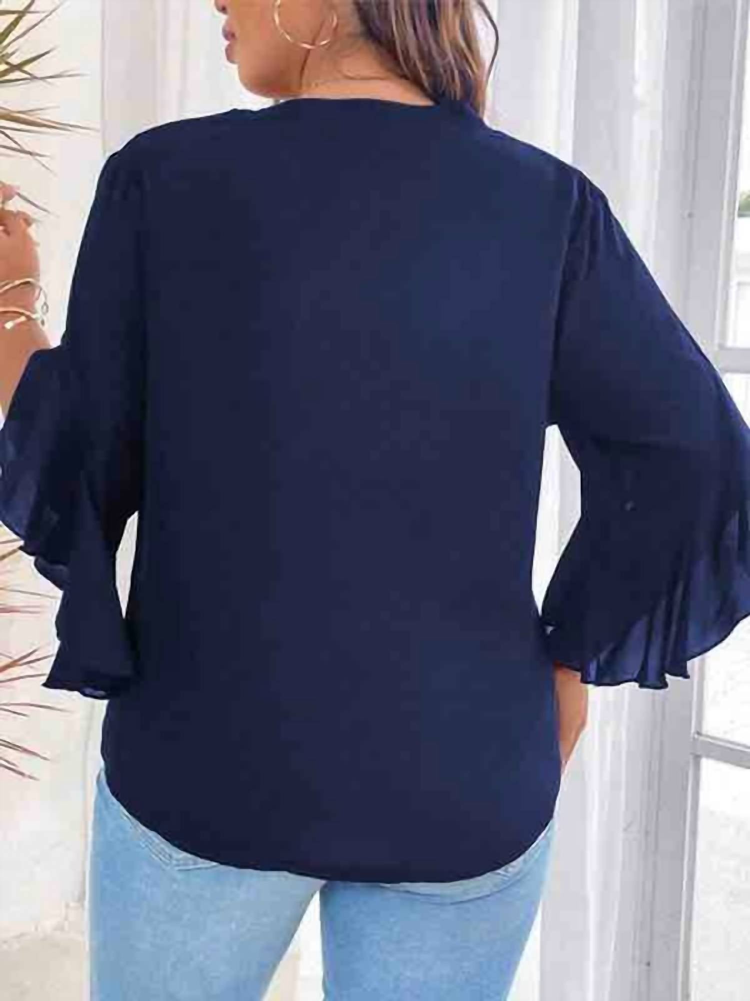 Supreme Fashion - V Neck Ruffle Sleeve Blouse - Plus