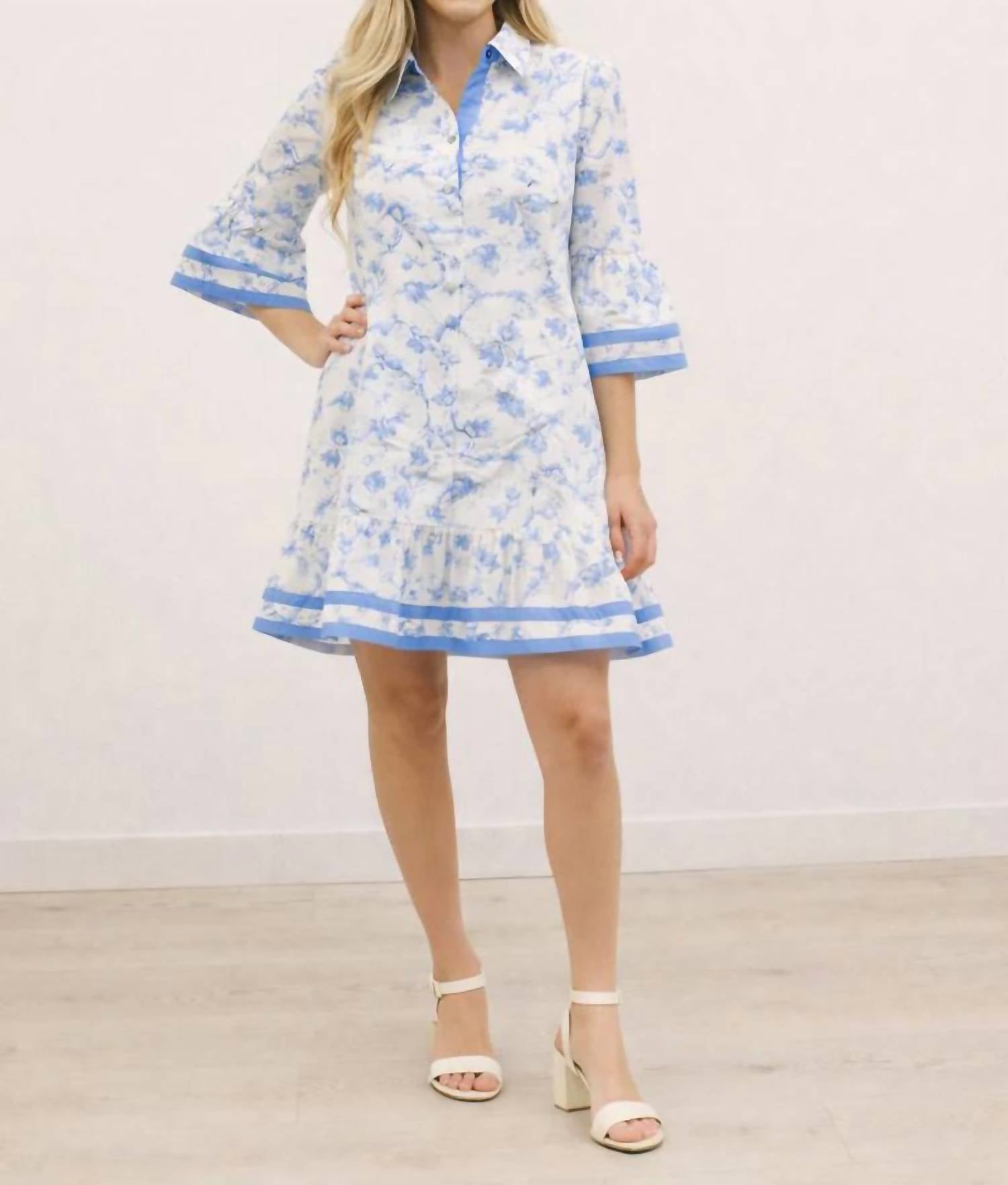 Entro - Surrey Toile Print Mini Dress With Contrast Trim