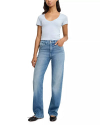 GOOD AMERICAN Good True Straight Jeans in indigo1125 - women's jeans - detail view