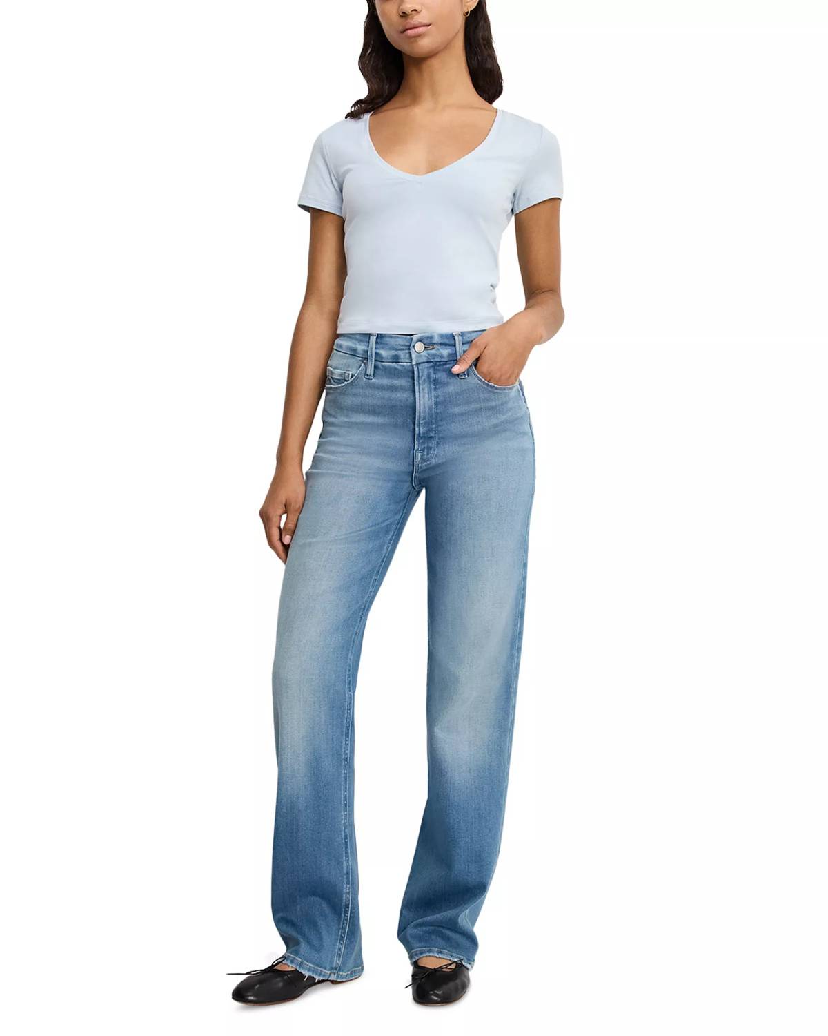 GOOD AMERICAN Good True Straight Jeans in indigo1125 - women's jeans - detail view