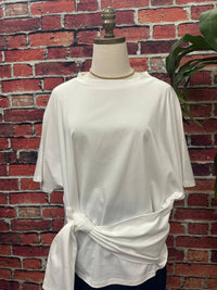 P.CILL Women's Glazed Cotton Batwing Waist Tie T-shirt in white - women's t-shirt
