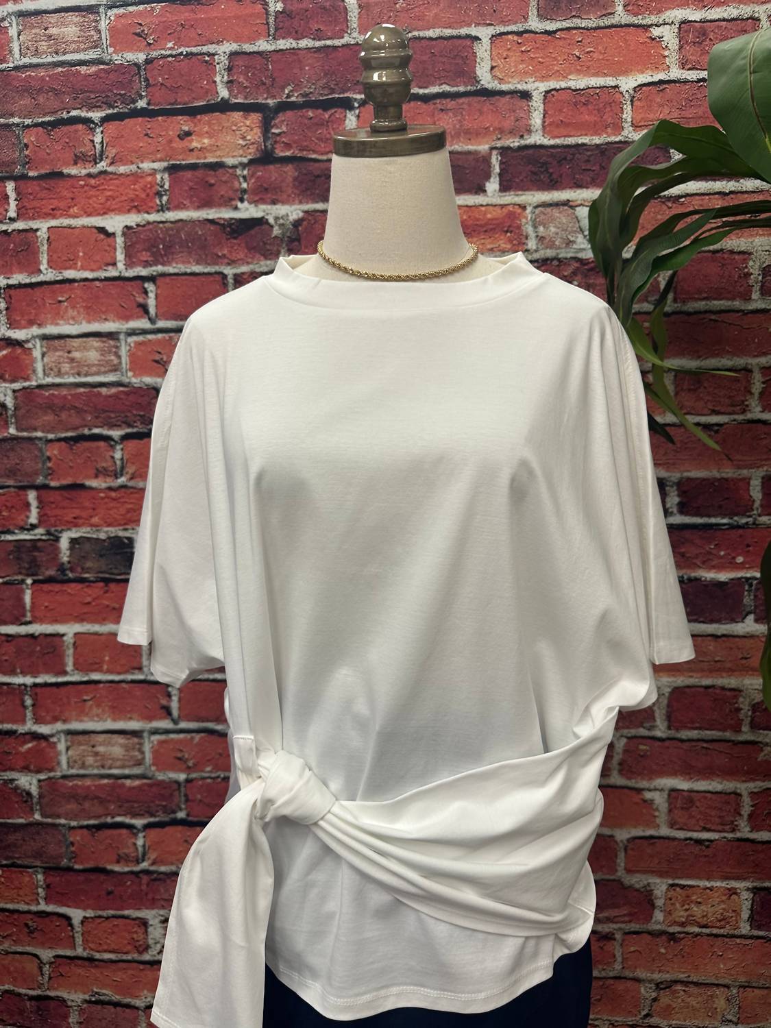 P.CILL Women's Glazed Cotton Batwing Waist Tie T-shirt in white - women's t-shirt