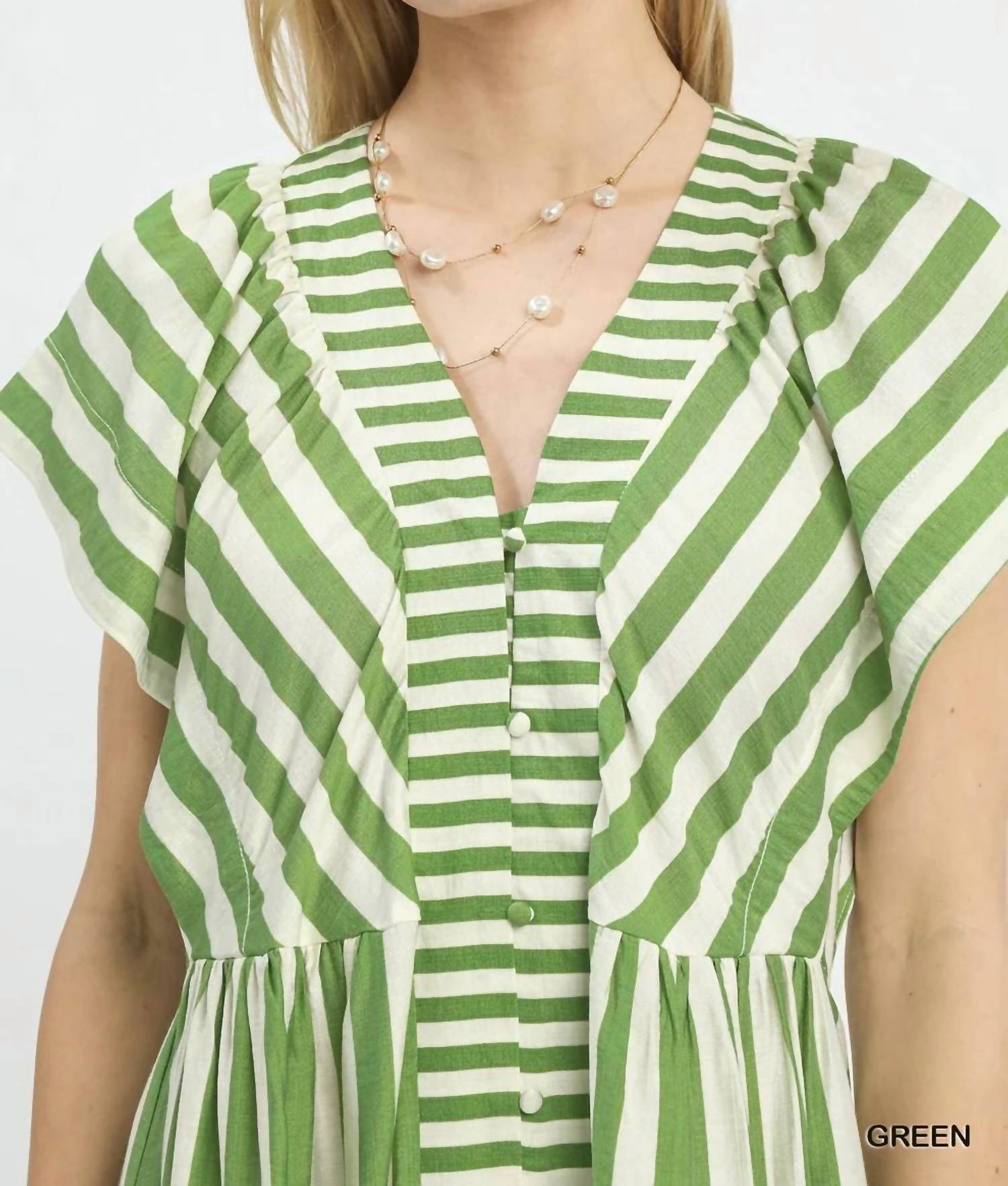 Umgee - Striped Button-front Midi Dress