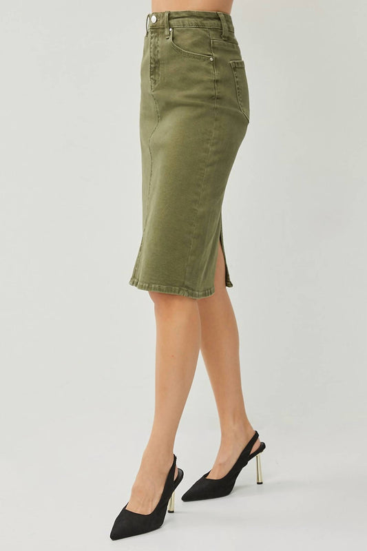 Risen - High Rise Back Slit Midi Skirt