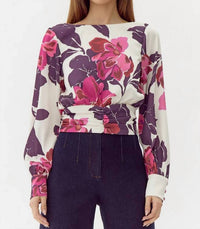 adelyn rae Charlene Smock Waist Blouse in ivory multi - women's blouse