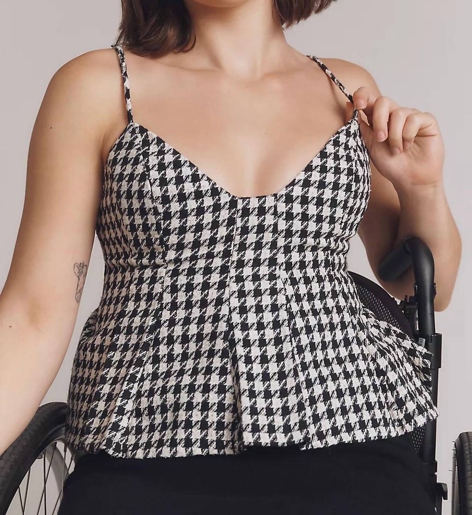 En Saison Marley Peplum Top in black white - women's blouse