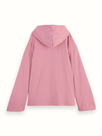 SCOTCH & SODA Women's Gathered Sleeve Oversized Fit Hoodie in cadillac pink - women's top - detail view