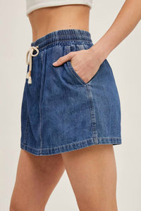Bluivy - Denim Drawstring Skort With Pockets