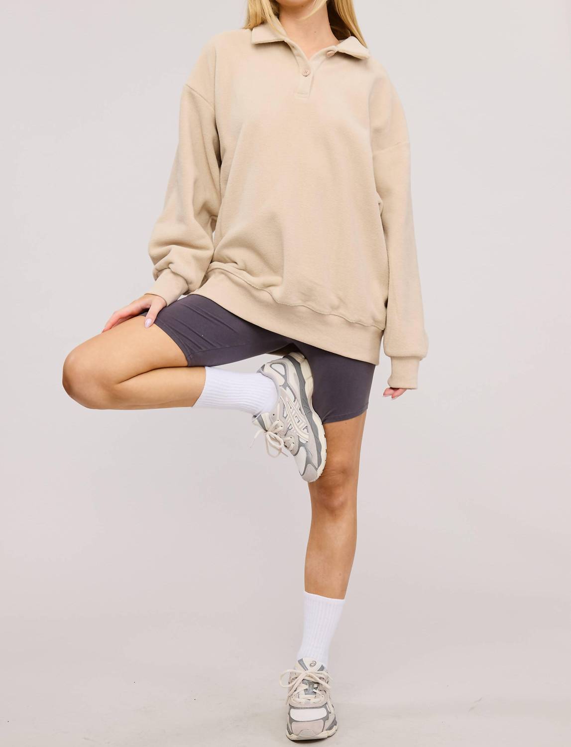 Mimosa - Teddy Velour Buttoned Collar Pullover Knit Sweater