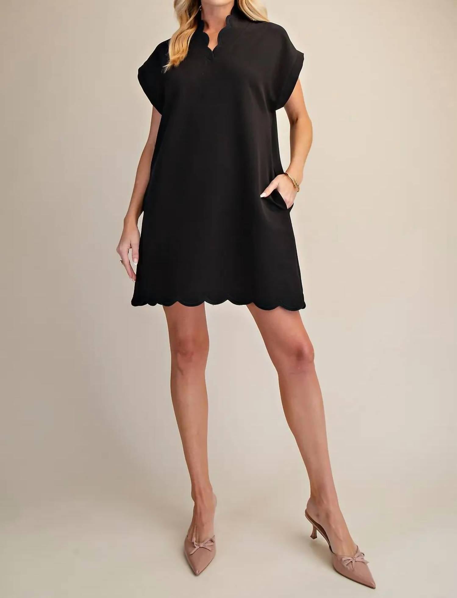 Glam - Scallop V-neck Mini Dress