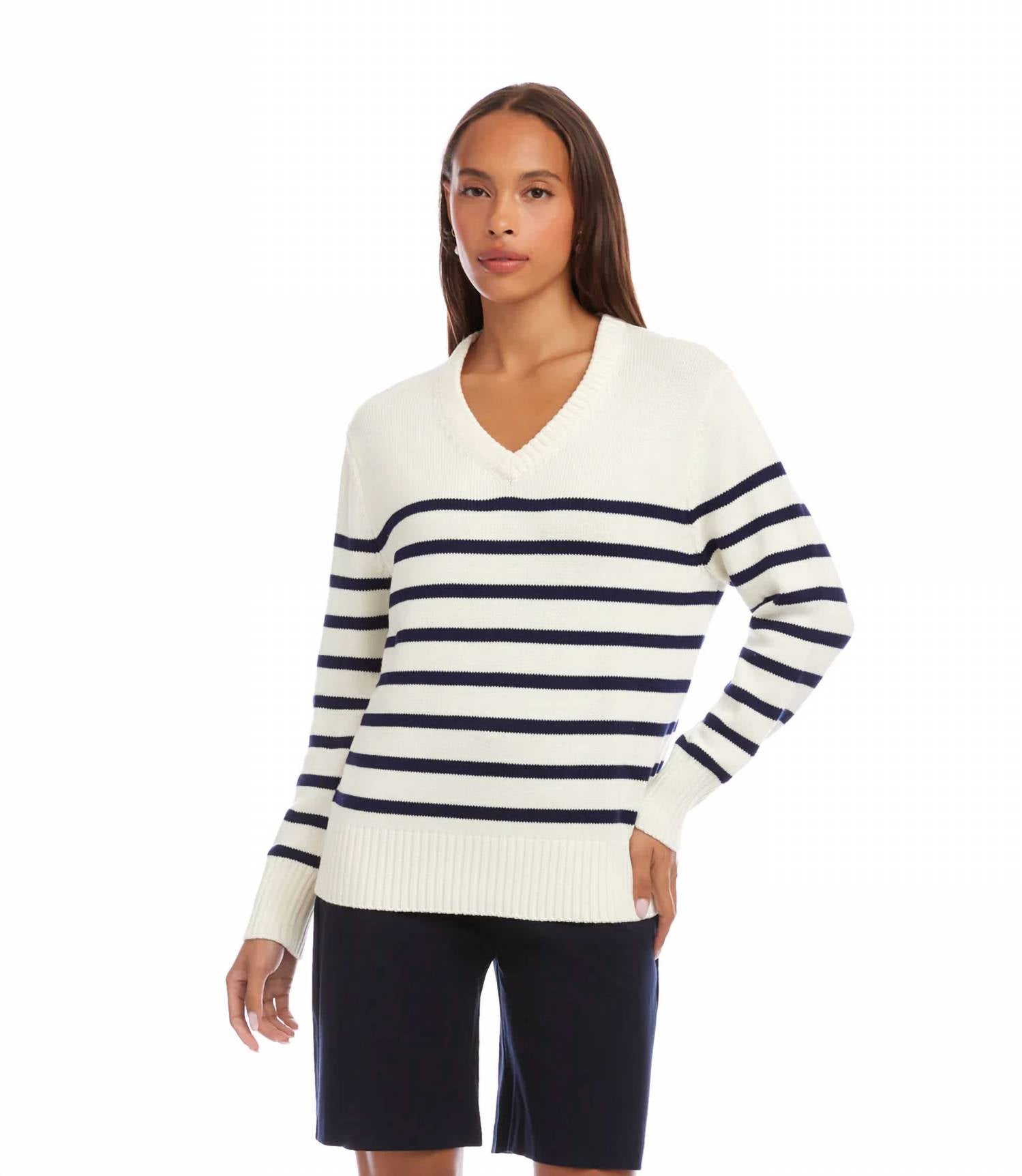 Karen Kane - Stripe V-Neck Sweater