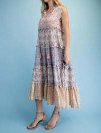 Gigio - Vintage Floral Ruffled Tiered Midi Dress