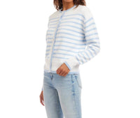 Karen Kane Long Sleeve Stripe Cardigan Sweater - Petite in blue with off white - women's cardigan - detail view