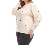 Karen Kane Embroidered Stars Sweater - Plus in oatmeal - women's sweater - detail view