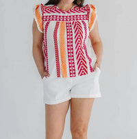 Thml - Finley Flutter Sleeve Knit Pattern Top