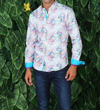 Eight X - Retro Digital Button Down Shirt With Trim