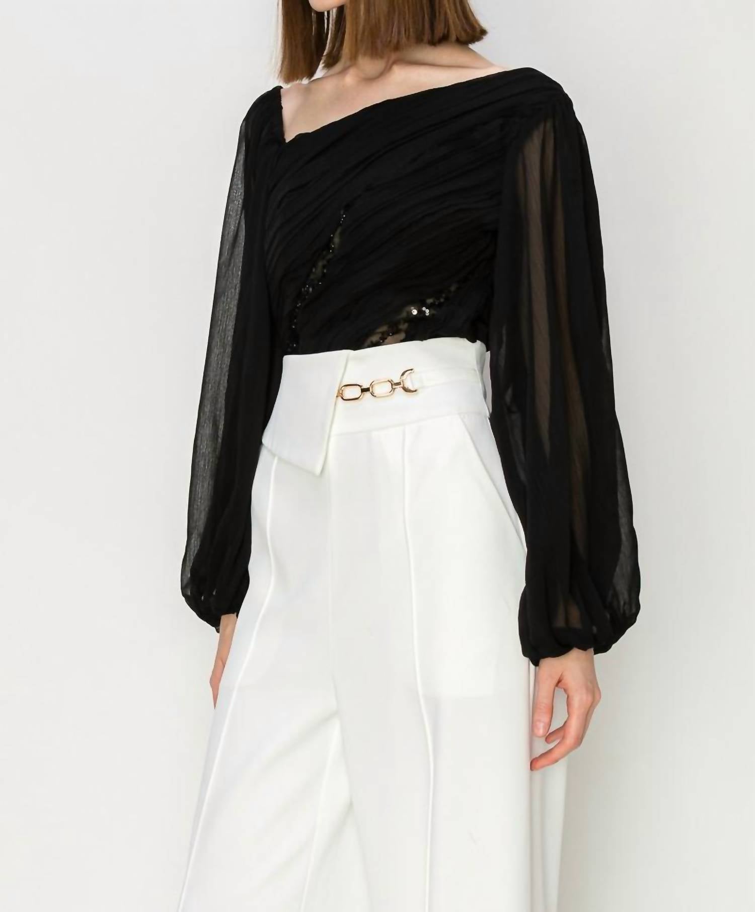Collective - Sequin Mesh Asymmetric Pleated Top
