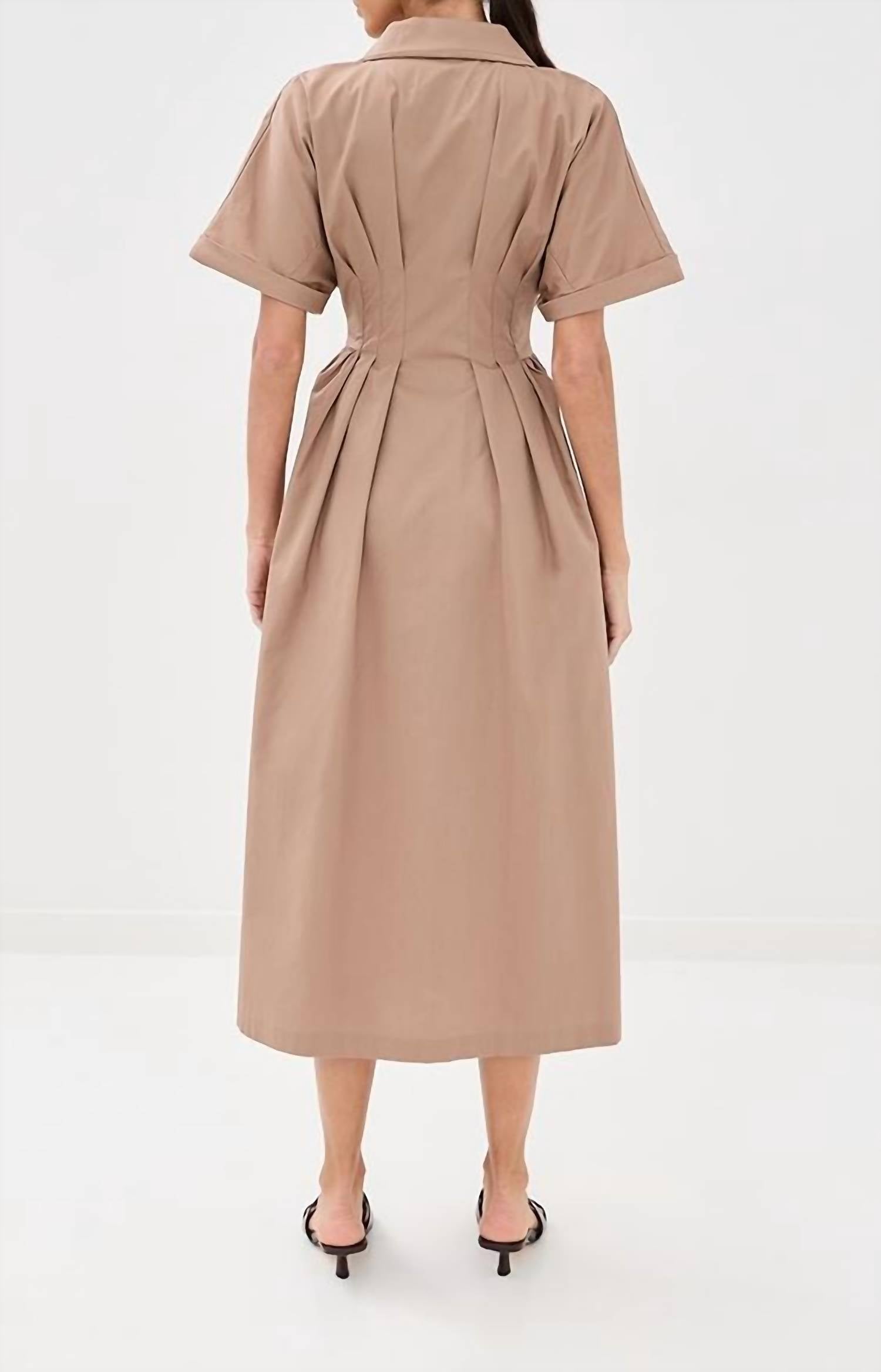 Kika Vargas Letitia Midi Dress in camel - women's dress - detail view