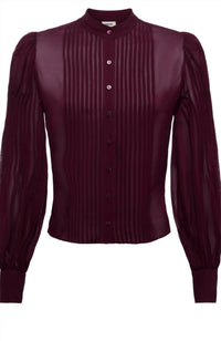 L'Agence Noor Mandarin Pleated Blouse in dark port - women's blouse - view 6
