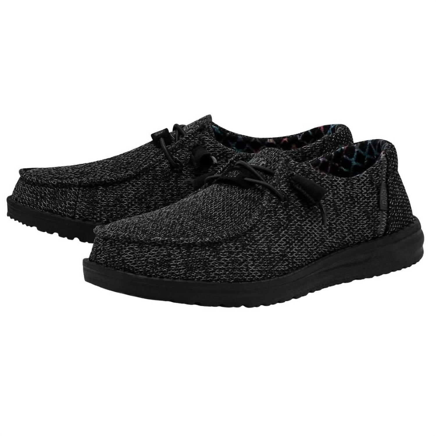 HEY DUDE Women's Wendy Sox Shoe in micro total black - women's sneaker - detail view