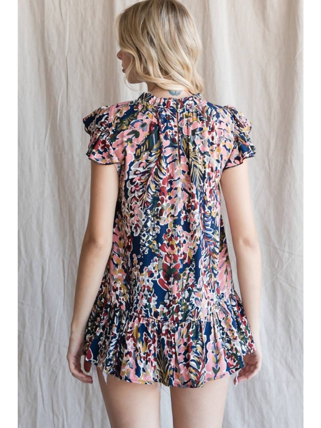 Jodifl - Watercolor Floral Ruffle Sleeve Top