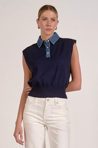 Elan - Cap Sleeve Mixed Media Top