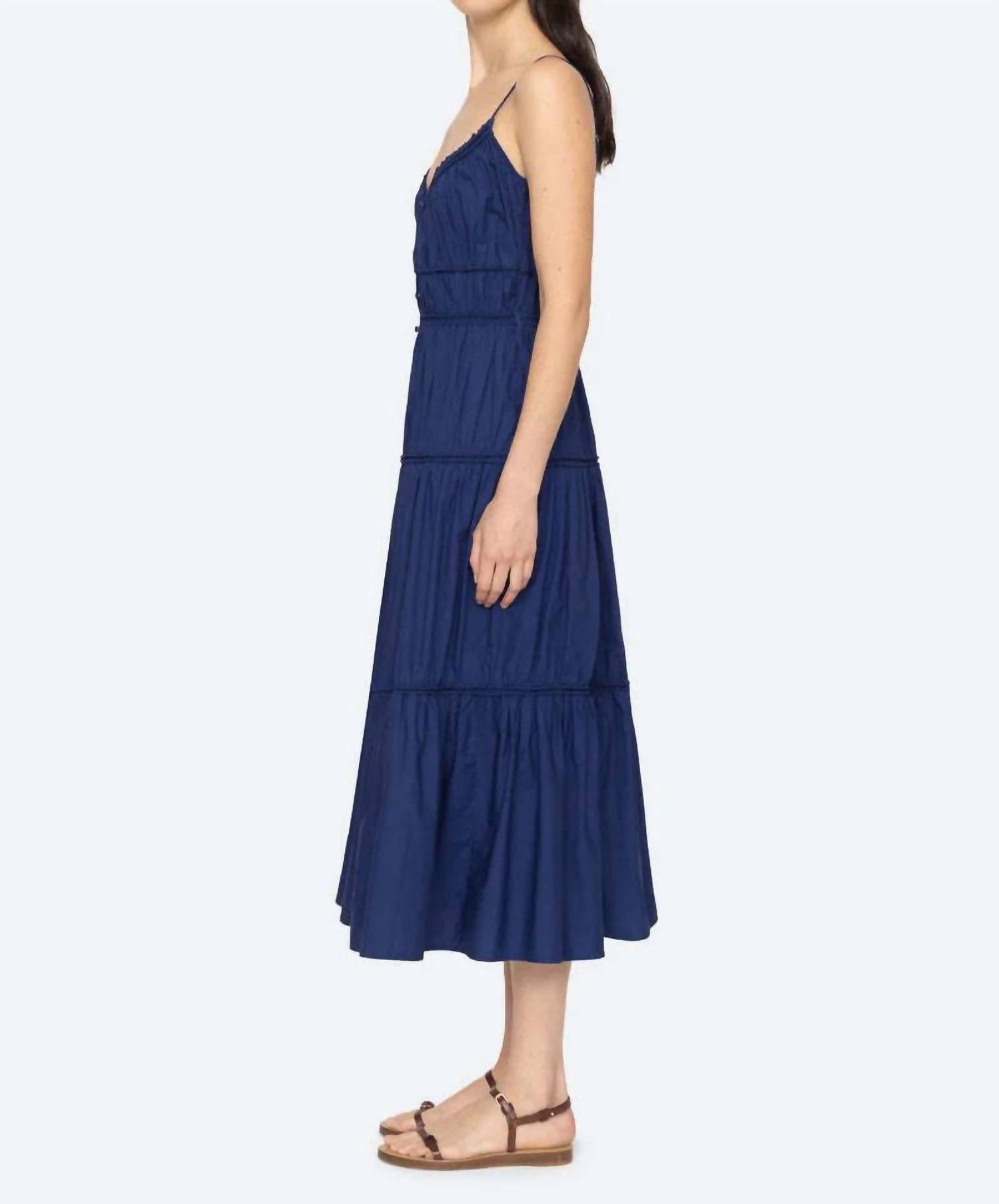 SEA Camden Cotton Poplin Tank Dress in blueberry - women's dress - alternate view