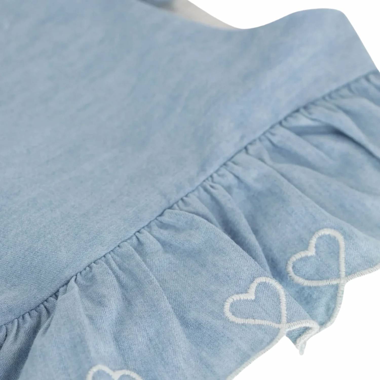 Petit Bateau - Girl Sleeveless Chambray Dress With Embro Ruffles